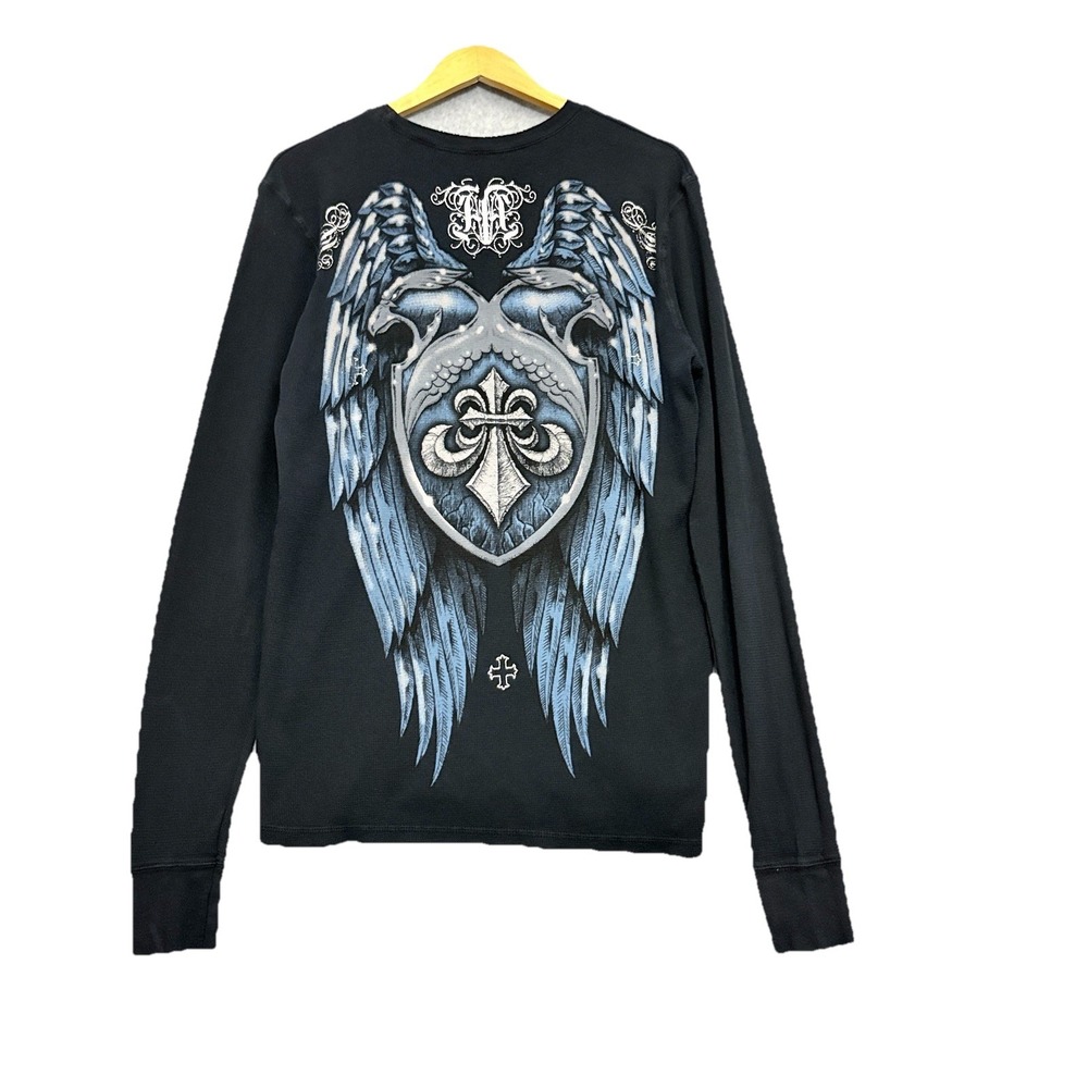 Affliction Thermal‎ Long Sleeve Shirt Y2K Heart Wings Grunge Goth Skater Large